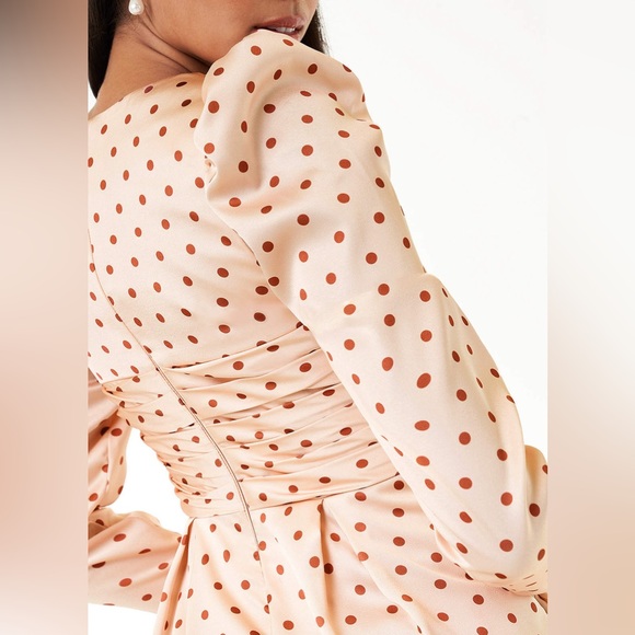 🌟 PROM 🌟AZAZIE ATELIER, “CYNDI” BLUSH PINK AND COPPER POLKA DOT MINI DRESS - Picture 6 of 13